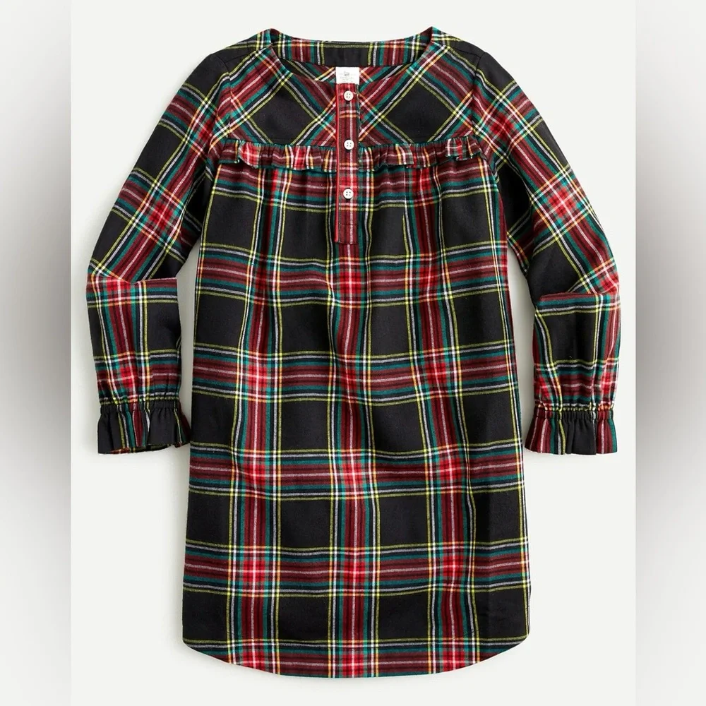 CREWCUTS J. Crew Girls' Holiday Tartan Plaid Flannel Christmas Nightgown Size 10
